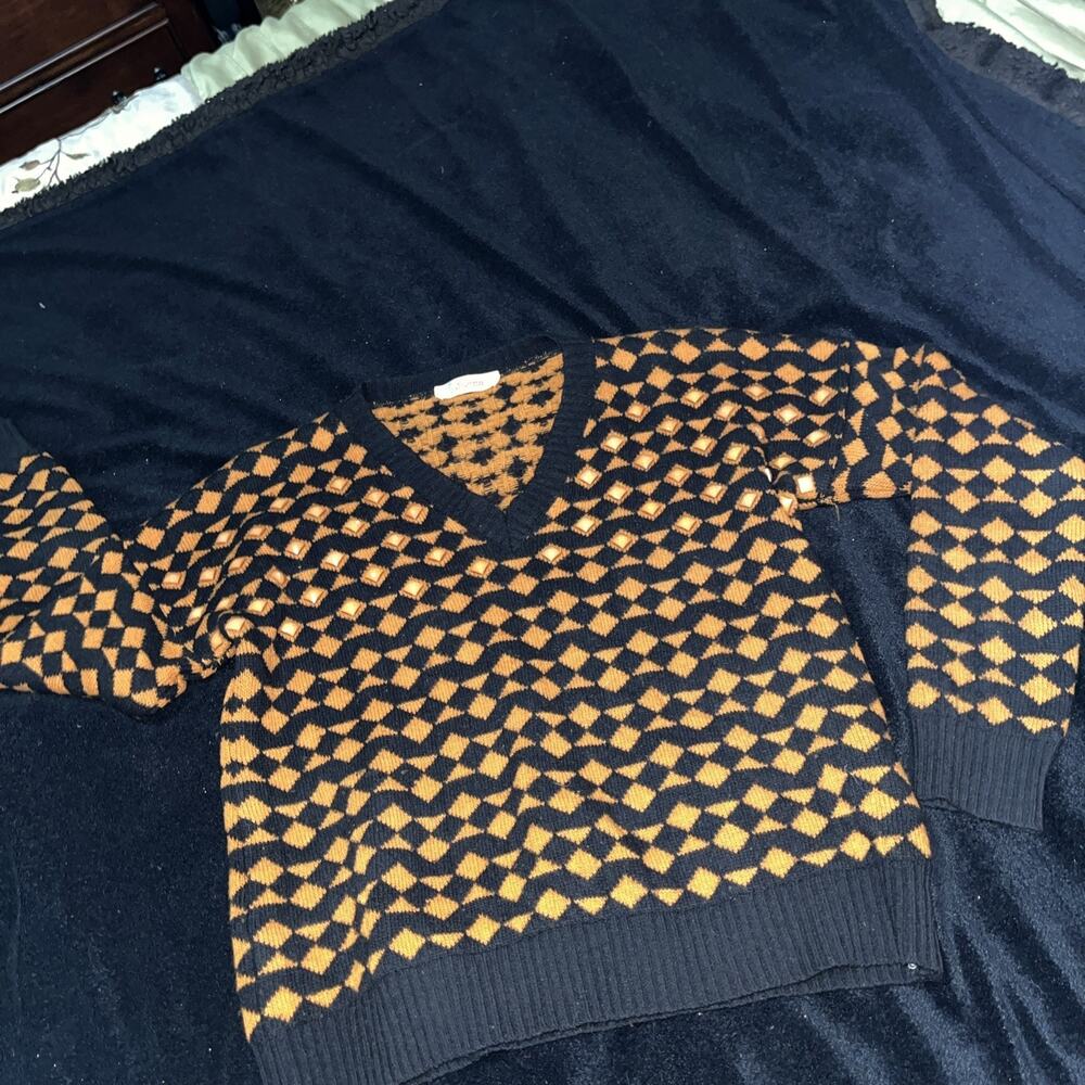 Jucca Made in Italy Wool Blend Acrylic Sweater Black Orange Size M